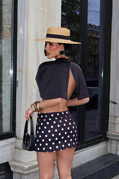 SLAW REZZ Women's Polka Dot Shorts Skirt with Belt Detail, Mini Skirt with Zi...