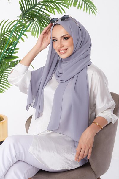 AUXIN Düz Multi Şifon Şal Leylak Sade Dökümlü Hazır Pratik Eşarp 70x200 cm