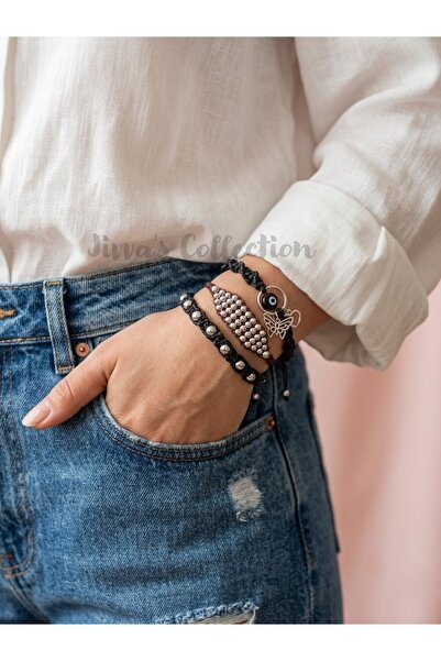Jivva's Collection Set of 3 Bohemian Retro Black-Silver Color Bracelets. Butt...