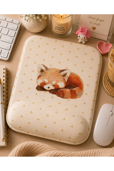 matizya Uyuyan Kızıl Panda Desenli Bilek Destekli Mousepad 19x23 cm Ergonomik...