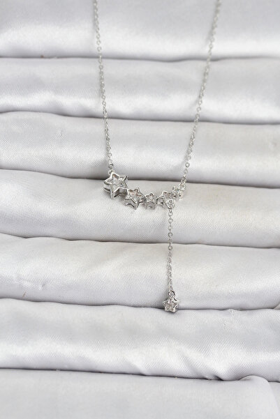 Clariss Brass Silver Color Minimal Dangle Star Model Women's Necklace