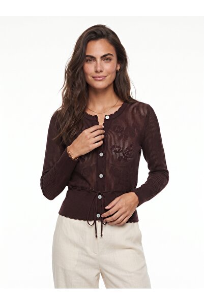 ONLOOX Coffee Viscose Blended Crew Neck Comfortable Fit Floral Patterned Open...