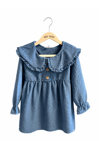 EKRKİDS Children's Blue Ruffle Collar Dress