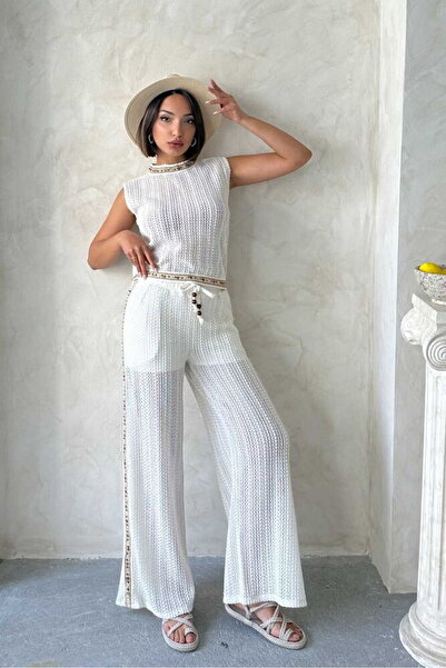TOPSHOW Lace Trousers with Ribbon Detail - D2831