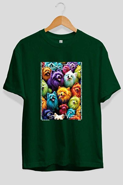 Ankhises For the Love of Dogs Green Oversize T-Shirt with 7 Pre-Printed Dog I...