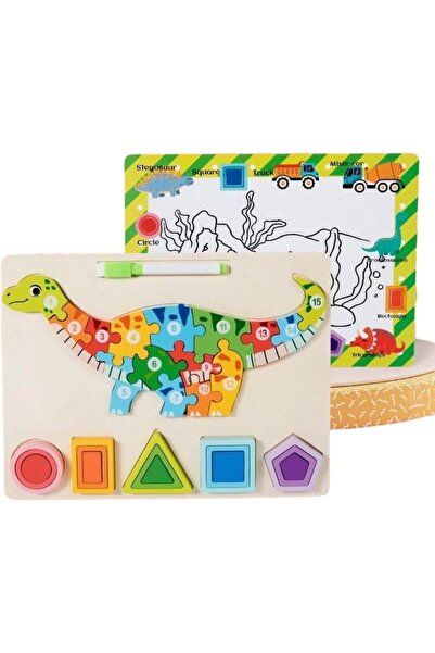 Generic Montessori Wooden Dinosaur Puzzle Board, Shape, Number & Animal Matching Toy, Educational Learning Toy -Ages 3+
