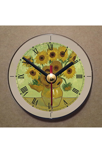 BK Design Van Gogh Tablosu Temalı Magnet Saat Buzdolabı Süsü Duvar Saati 10,5...