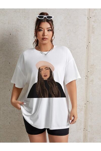 JENOLAN Femeie cu Păr Maro, T-shirt Oversize Alb cu Imprimat pentru Fete/Băie...