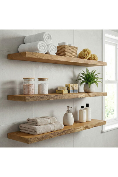 Moli Dekoratif Salon, Mutfak, Banyo Eskitme Kütük Uçan Raf 100 cm 100x19x3cm