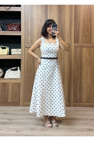 VAZIRADK Monroe Belted Polka Dot Midi Dress
