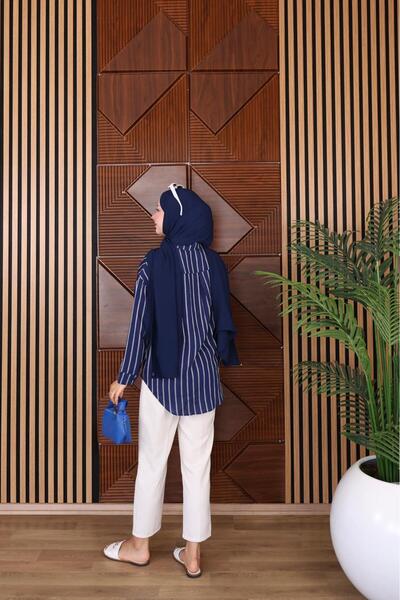 FRESH FASHION Shirt, Striped Andora Linen Summer Shirt with Long Back