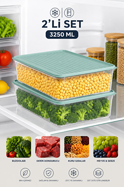 Funny Life Set of 2 3250 ml Refrigerator & Freezer Storage Containers with Li...