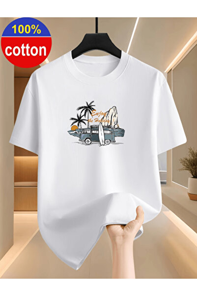 one button Mr. enjoy the holiday design caravan printed premium oversize t-shirt