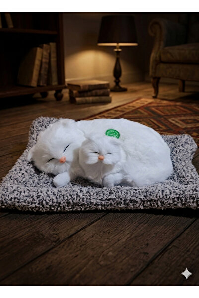 BESTTOYS Minderli kedi sesi çıkaran uyuyan kedi ve yavrusu peluş oyuncak kedi