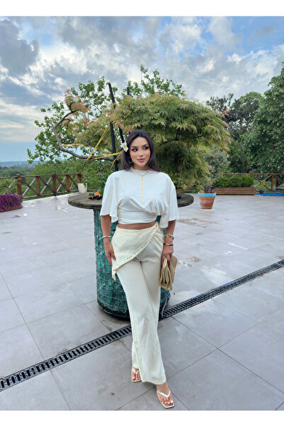 mekabutik Sarı Beli Fularlı Tailored Fit Tensel Pantolon