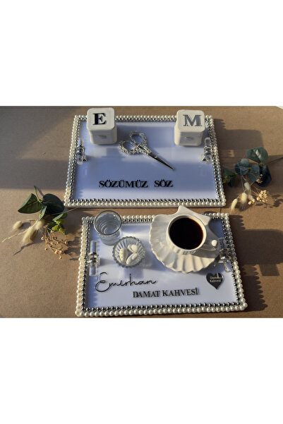 CatplexBoutique Söz Tepsisi - Kişiye Özel 2'li Nişan Tepsisi Damat Kahvesi Te...