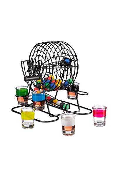 Ayawaska Joc de baut Bingo, pentru adulti, include bingo cu tambur, 6 pahare ...