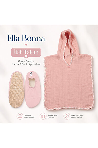 Ella Bonna %100 Pamuk Bebek Çocuk Müslin Panço , Kaydırmaz Taban Deniz & Havu...