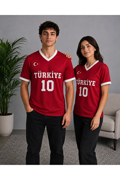 cc collection Unisex Türkiye 10 Nakışlı V Yaka Forma(TEKLİ)