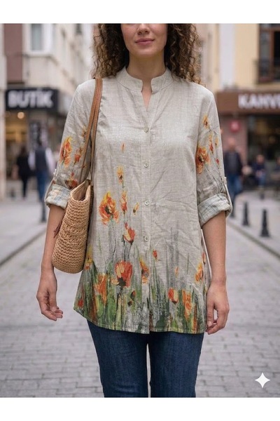 AYASOFYA OTANTIK Bluză cămașă lungă, 100% bumbac, cu guler italian și model M...