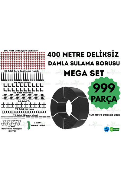 400 METRE DELİKSİZ DAMLA SULAMA BORUSU VE MEGA SULAMA SETİ- Ø16 mm