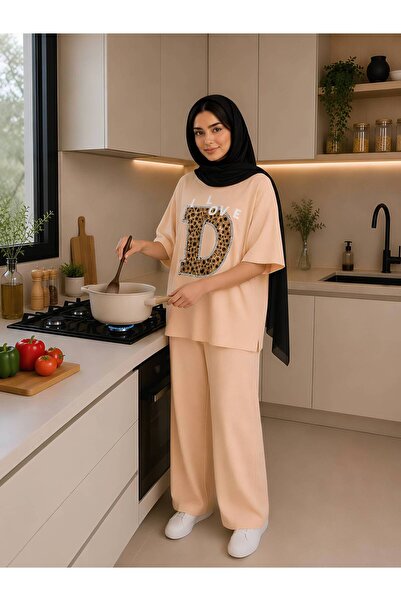 1way Comfortable and Stylish Home Pajamas, Striped T-Shirt and Wide-Leg Pants...