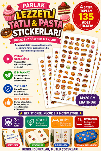 Tatlı Süprizler Tatlı ve Pasta Sticer - 4 sayfa 135 Adet Etiket