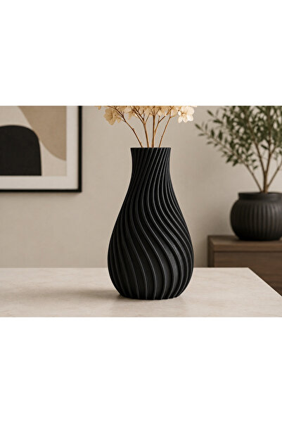 Veriqo3D Modern Dalgalı Dekoratif Vazo - Siyah Minimalist Salon ve Ofis Vazosu