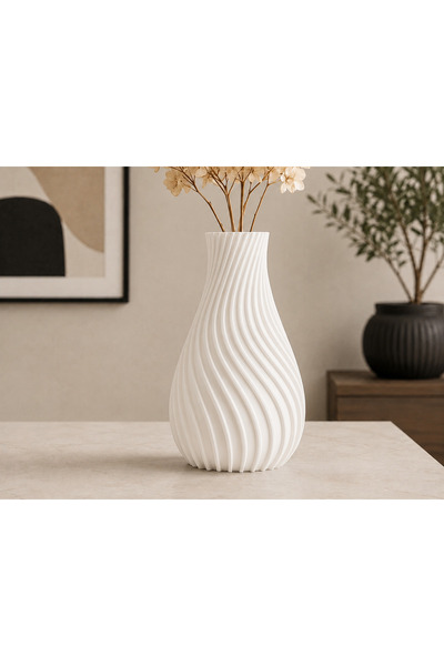 Veriqo3D Modern Dalgalı Dekoratif Vazo - Siyah Minimalist Salon ve Ofis Vazosu