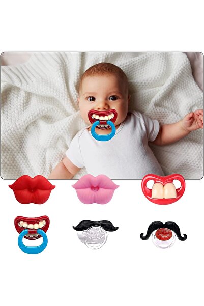 AUSTUFF Funny Pacifier for Infants, 6 Pieces, Cute Kissable Pacifier and Soft...