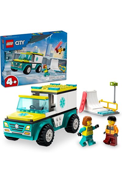 LEGO مجموعة ألعاب سيارة الإسعاف في حالات الطوارئ في المدينة ومركبة التزلج على...