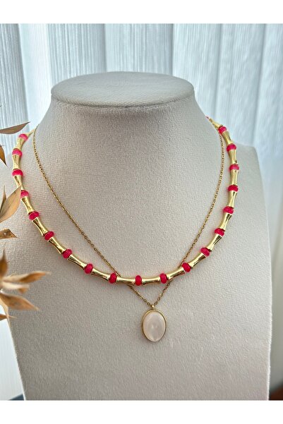 mibrillo Gold Bone Necklace and Steel Necklace Double Necklace Set