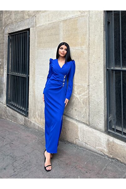 GENERAL Soft and Elegant Dress with Long Sleeves and Accessory Details - Turk...
