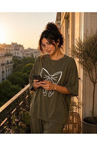 1way Comfortable and Stylish Home Pajamas, Striped T-Shirt and Wide-Leg Pants...