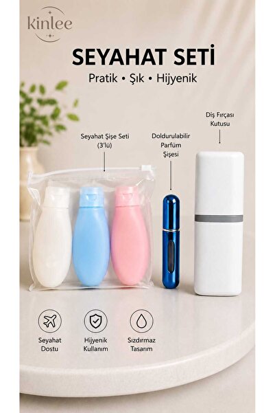 Kinlee Seyahat Kozmetik Seti 5 Parça – Uçak Kabin Uyumlu Şampuan ve Kişisel B...