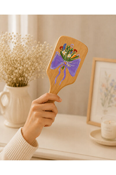X Design Hand-Painted Wooden Hair Brush – Lavender Bow Bouquet