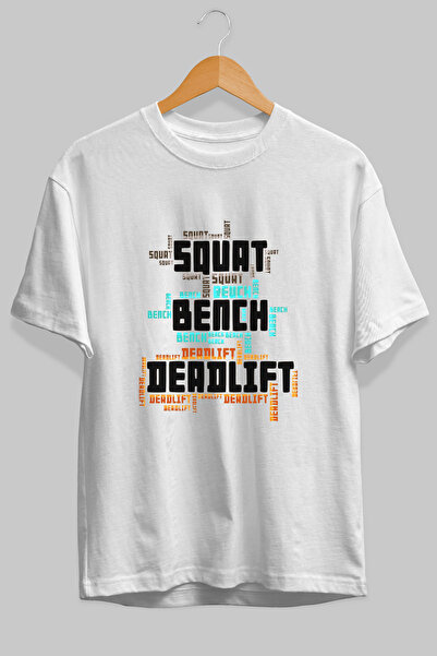 Ankhises تي شيرت أبيض مطبوع من الأمام مقاس 4 أوفر سايز من Squat Bench Deadlif...