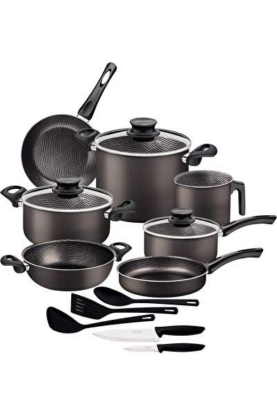 TRAMONTINA Paris 15-Piece Lead-Colored Aluminum Cookware Set with Starflon Ma...