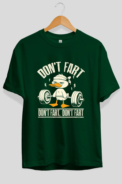 Ankhises Tricou verde cu imprimeu în față Dont Fart, supradimensionat, 100% b...