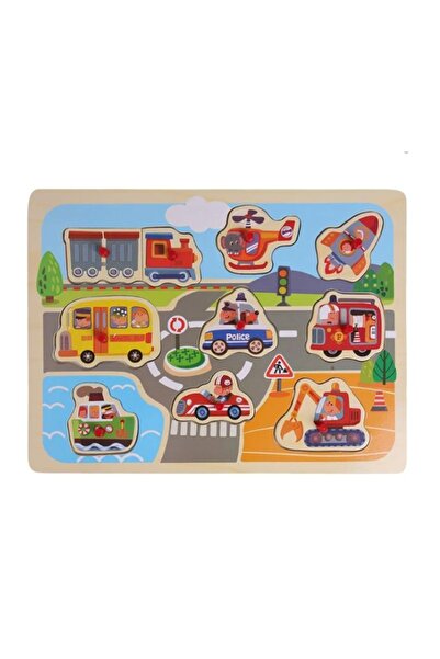 OEM Puzzle Drum din Lemn cu Mașini (10 piese) 30 x 22 cm