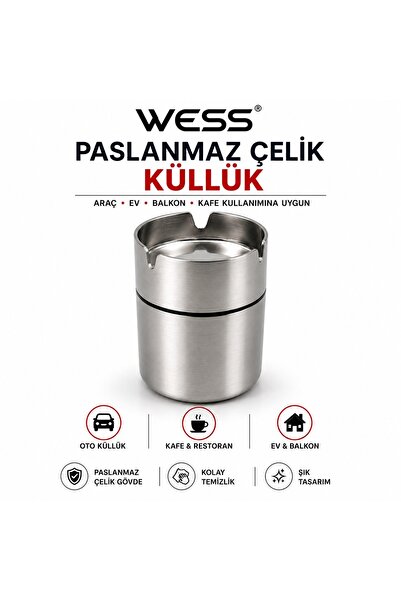 WESS Paslanmaz Çelik Küllük – Oto Küllük ve Masa Küllüğü – Araç, Balkon, Bahç...