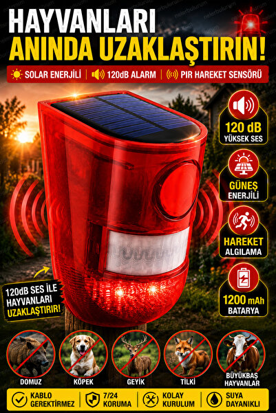 nelerbulurum Güneş Enerjili Sesli Hayvan Kovucu Alarm 120dB PIR Hareket Sensö...