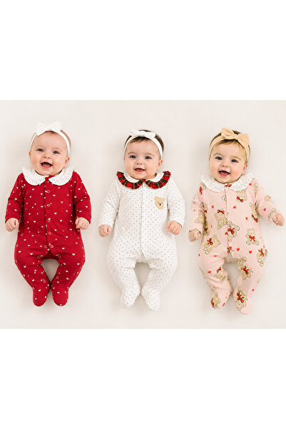 emir baby Kombin Newborn 3-Piece Jumpsuit Set 100% Cotton Combed Cotton