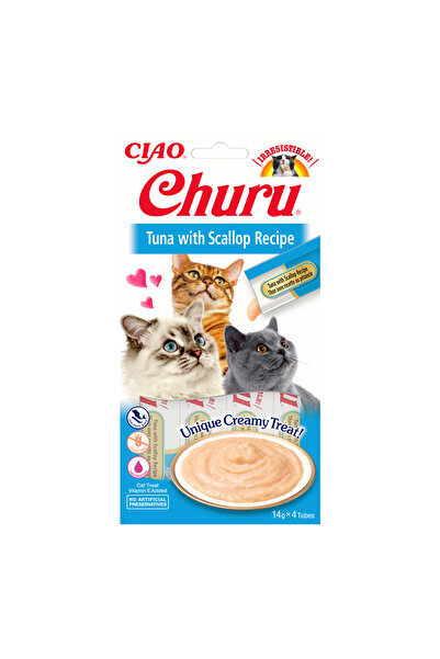 Inaba Ciao Churu Gustare cremoasă pentru pisici cu ton și scoici 4x14 g