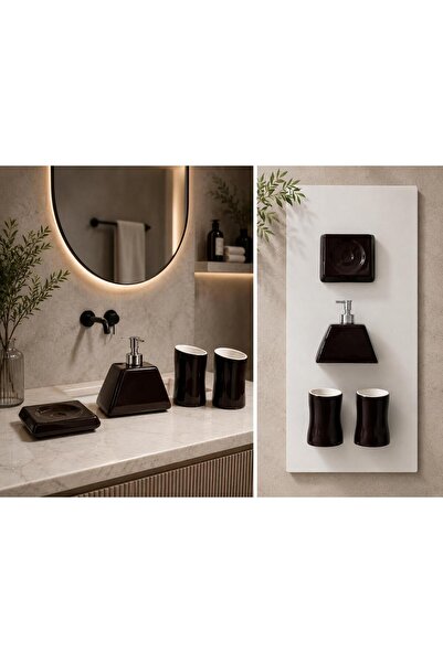 Condi Collection Akik 4'lü Kahverengi-Bej Banyo Seti