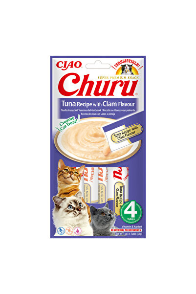 Inaba Churu Creamy Cat Treat Tuna Recipe with Vongole Clam Flavor 4 x 14 g