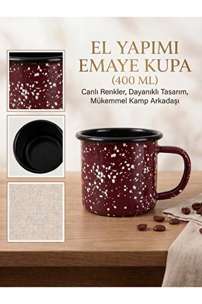 Elista Galaksi Serisi Sıçratmalı Retro Emaye Kamp Kupası (400 ml) Bordo