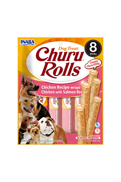 Inaba Churu Rolls Λιχουδιές Σκύλου Κοτόπουλο & Σολομός 4x12 γρ.