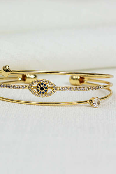 Süspüs Accessories Mini Eye Figured Single Stone 2 Row Gold Bracelet