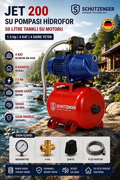 SCHUTZENGER JET 200 TANLI SU POMPASI OTOMATİK ÇALIŞIR 50 LİTRE TANK SU MOTORU...